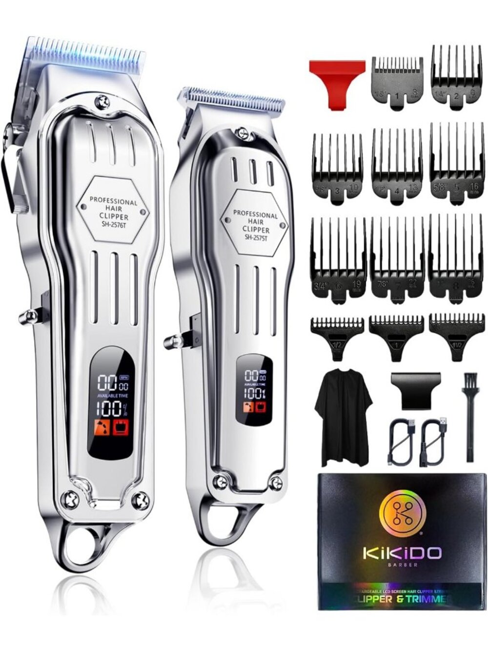 Professional Cordless Hair Clippers Kit | 6500RPM Motor, Rechargeable, LED